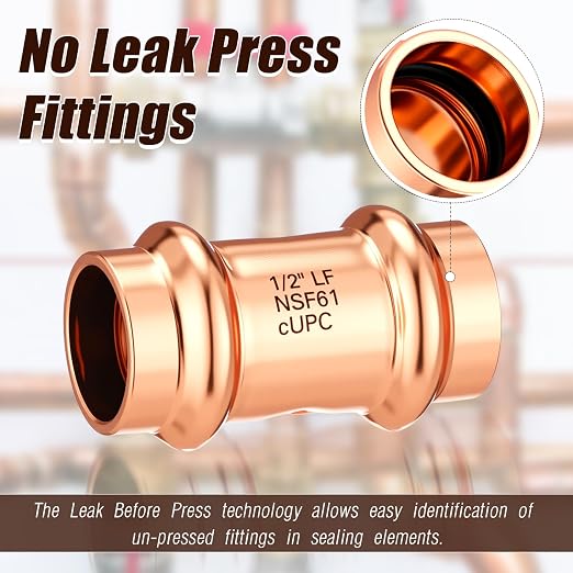 Therwen 15 Pcs Copper Pipe Press Fittings, 1/2 Inch Coupling - Image 3