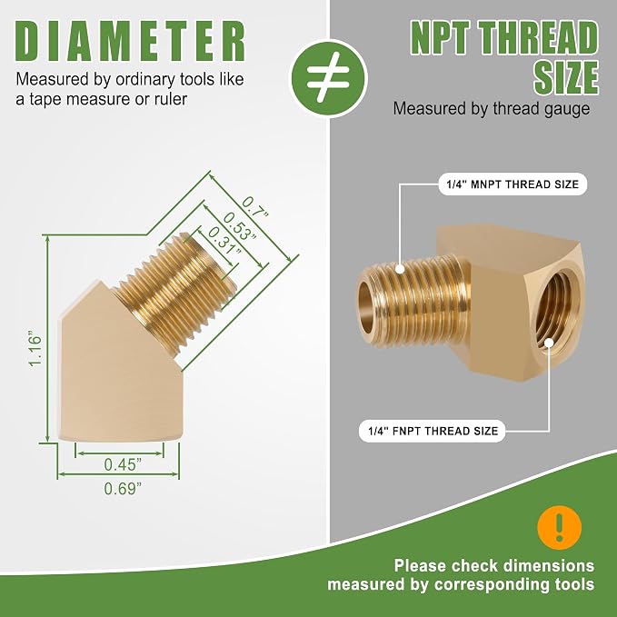 4Pcs Brass Pipe 45 Degree Barstock Street elbow, 1/4" x 1/4" | 1/4 Inch NPT - Image 4