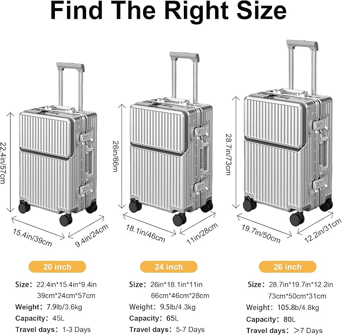Zipperless Luggage, Polycarbonate Aluminum Hardshell, Expandable Carry-On - Image 7