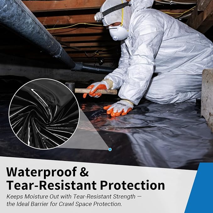 Black Plastic Sheeting, 10 Mil 10' x 100', Crawl Space Vapor Barrier, Vapor - Image 6