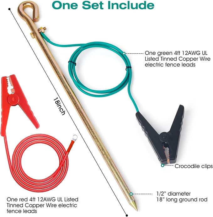 Portable Ground Rod with 4ft 12AWG UL Listed Grounding Wire with Crocodile Clip - Image 2