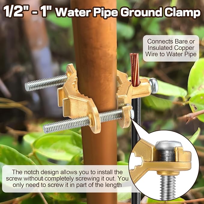 Feekoon 2 Pcs 1/2" to 1" Ground Clamp, #10 to #2 Wire Range | Copper Alloy - Image 4