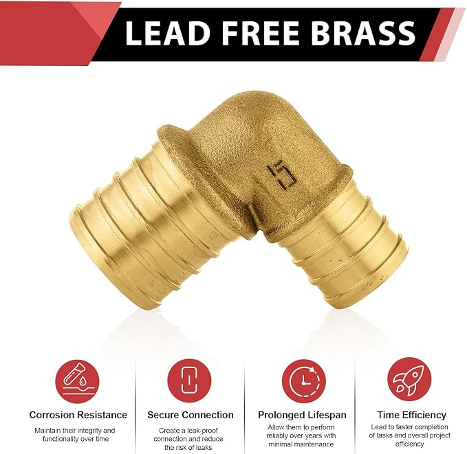 10PC EFIELD 3/4"x1" Pex Reducing Elbow Crimp Brass Fittings | - Image 3