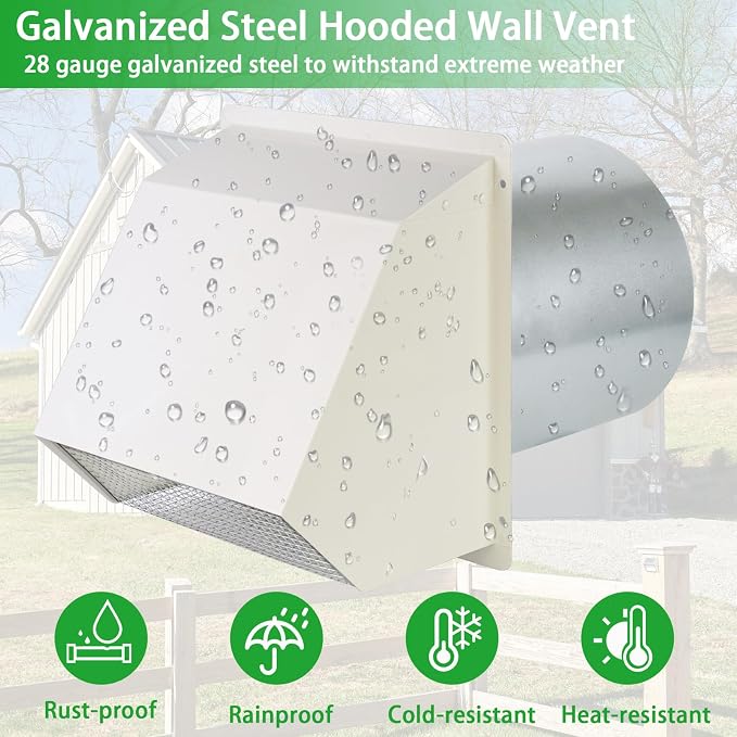 4 Inch Dryer Vent Cover Outside Hooded Wall Vent - Image 5