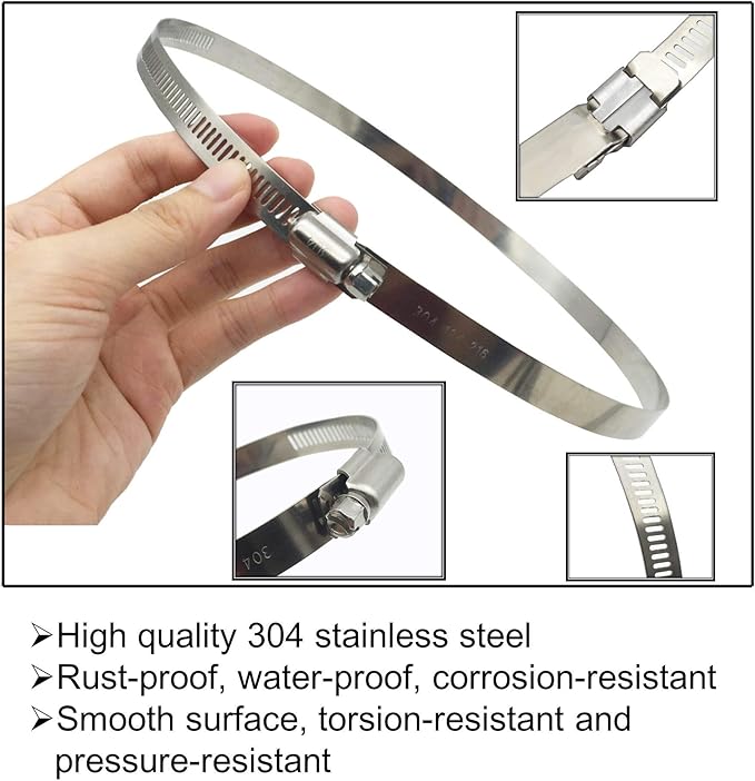 2Pcs 10 Inch Adjustable 304 Stainless Steel Duct Clamps Hose Clamp | Rust-Proof - Image 2