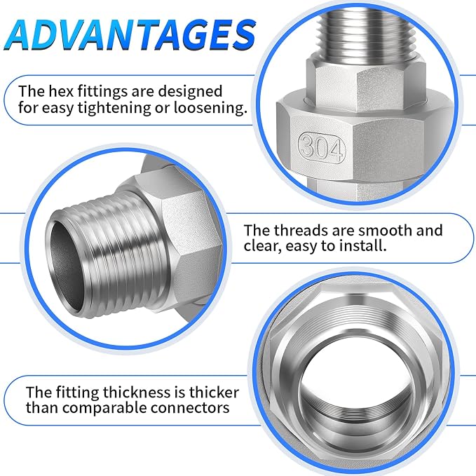 ChillWaves 304 Stainless steel Cast Pipe Fitting, Union，2" NPT Male x 2" NPT - Image 3
