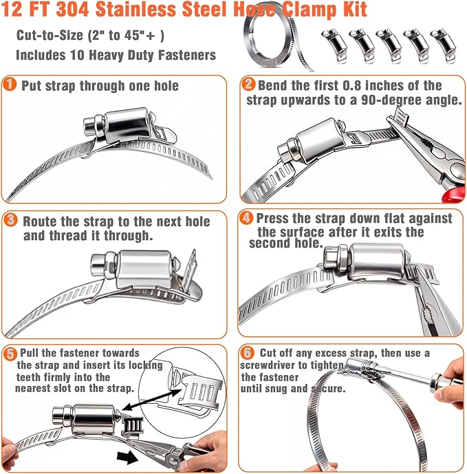Hose Clamp Kit, 12 FT 304 Stainless Steel, Cut-to-Size - Image 3