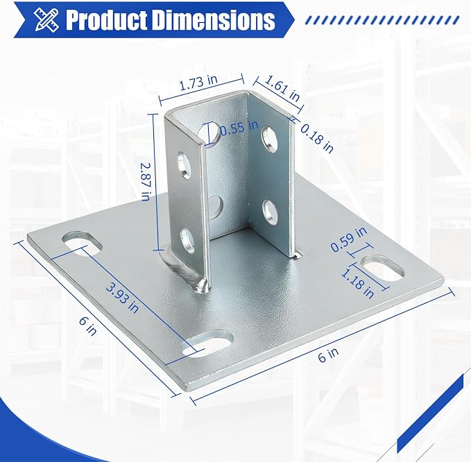 4Pcs Strut Post Base, 4 Holes Square Mount Base 6" x 6" Base - Image 5