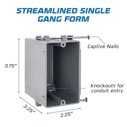 1-Gang New Work Outlet Box, 20 Cubic Inch Single Gang PVC Electrical Box - Image 3