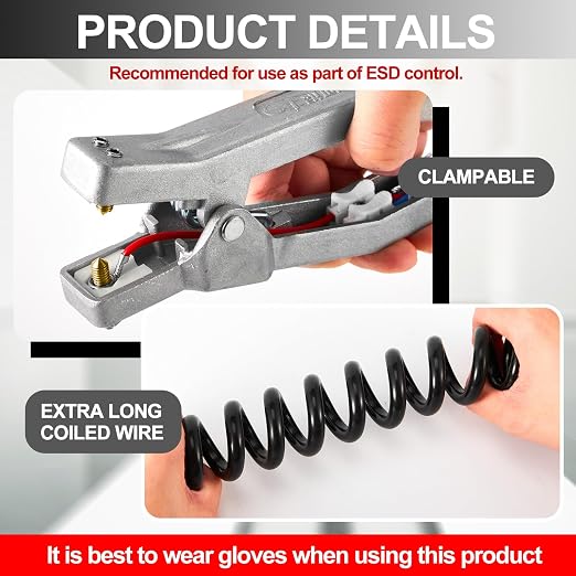 Copkim 4 Sets Insulated Ground Cable Clip 16.4ft Coiled Grounding Anti Static - Image 3