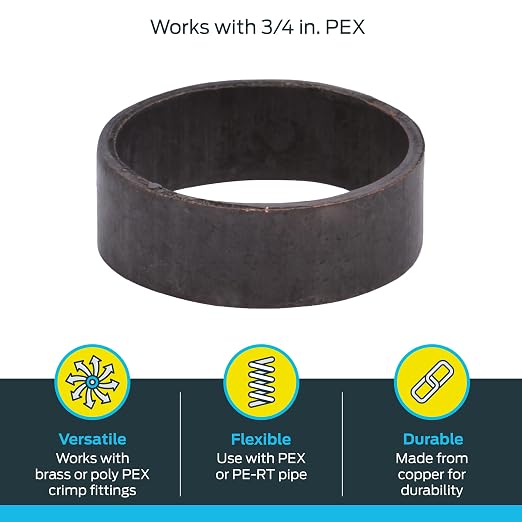 SharkBite 3/4 Inch Copper Crimp Rings, PEX Pipe, 23103CP100 - Image 3