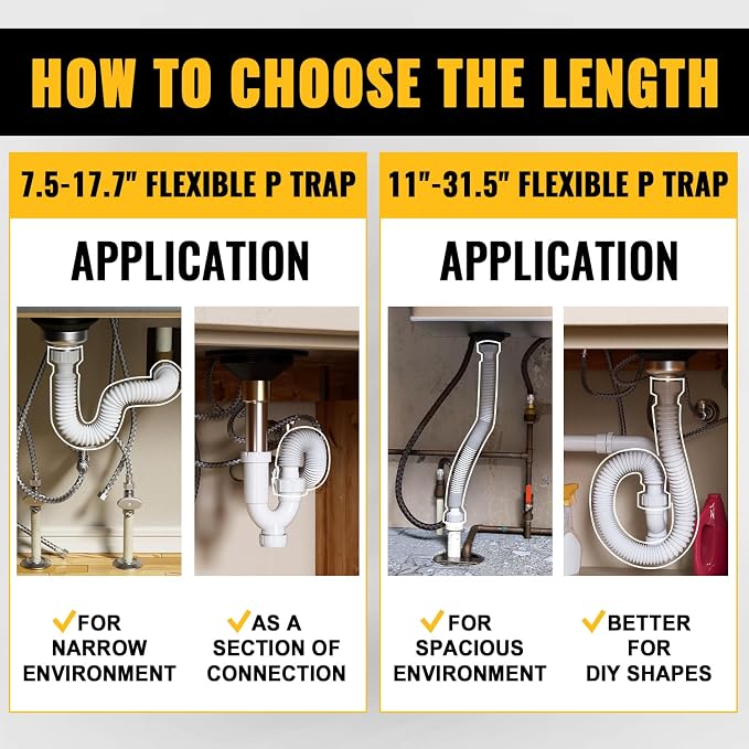 VIVIDA 1-1/2" Sink Drain P Trap, Flexible Kitchen Sink Pipe - Image 7