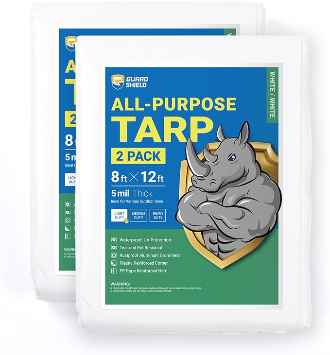 GUARD SHIELD Tarp White 8x12 Feet Multi Purpose Waterproof Poly Tarp Cover 5mil by GUARDSHIELD