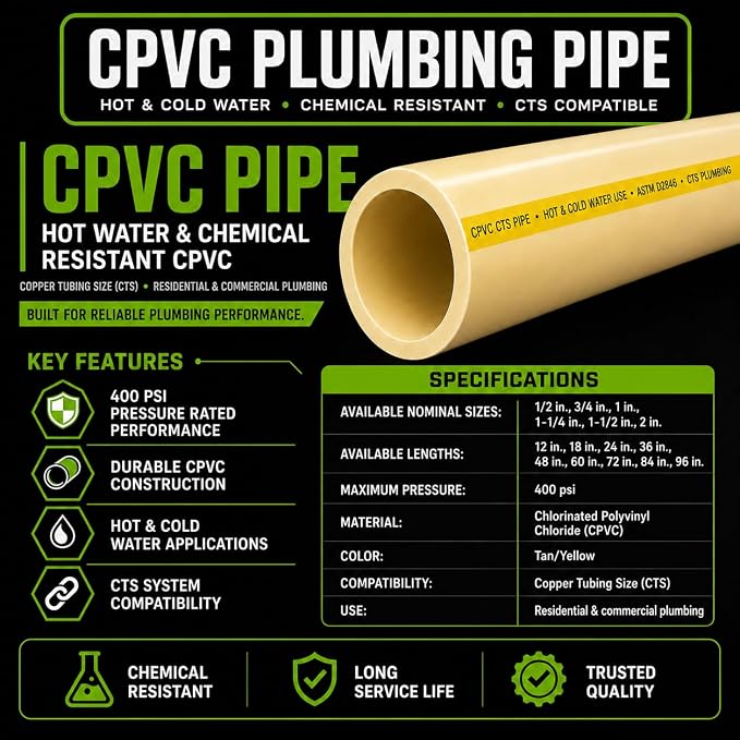 1/2 Inch FlowGuard Gold CPVC Pipe, Copper Tubing Size, Hot Water Chemical - Image 2