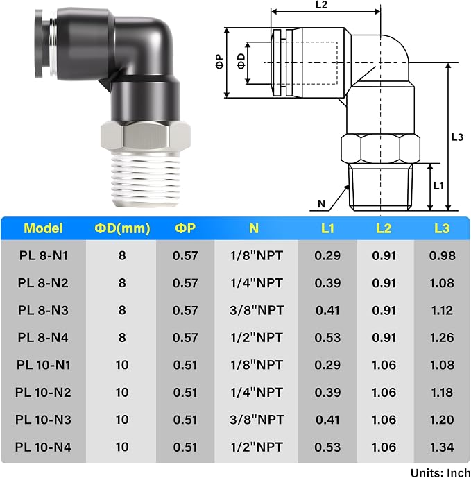 TAILONZ 10mm x 1/4" NPT Push to Connect Elbow Fitting 10pcs | Copper&Plastic - Image 2