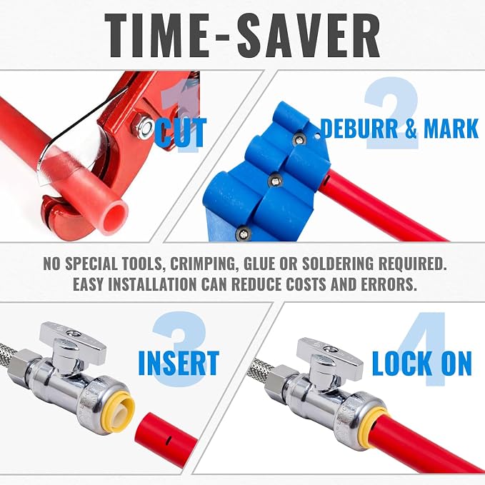 Straight Stop Valve, Water Shut Off Valve 1/2 Inch x 3/8 Inch Comp | 1/4 Turn - Image 4