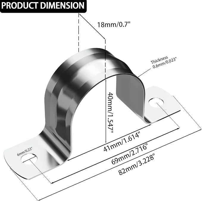 AKIHISA Pipe Clamps, 304 Stainless Steel 2 Hole Pipe Bracket, ID 1 4/7Inch - Image 2