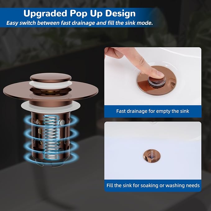 Hibbent 2 PCS Upgraded 3 in 1 Bathroom Sink Drain Strainer, Pop Up Stopper - Image 5