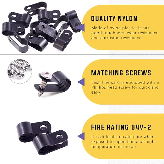 Swpeet 60 Pack Black 5/16 Inch Nylon Plastic R-Type Cable Clips Clamp Kit - Image 3