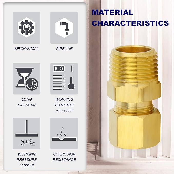 ChillWaves Brass Compression Tube Fitting, 1/4" OD x 1/4" NPT Male Compression - Image 5