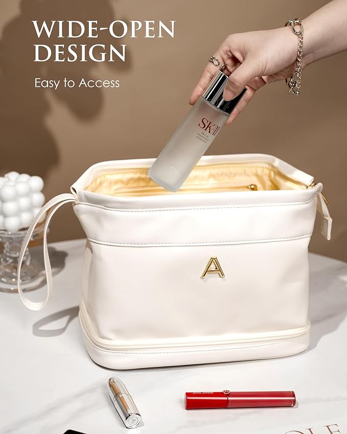 Gifts for College Girls-Initial Makeup Bag, Personalized Double Layer Cosmetic - Image 3
