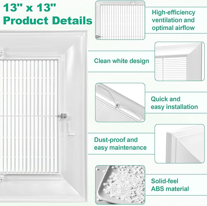 13" x 13" Bathroom Exhaust Vent Fan Grille Cover Replacement - Image 3