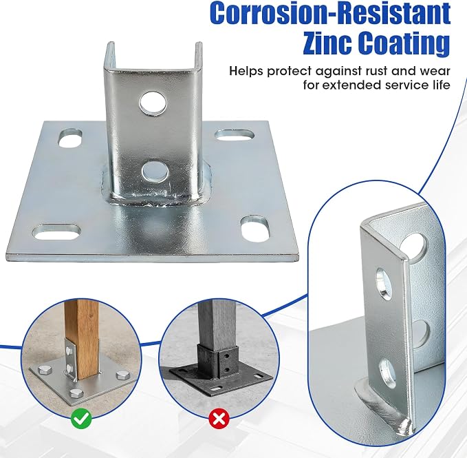 4Pcs Strut Post Base, 4 Holes Square Mount Base 6" x 6" Base - Image 3