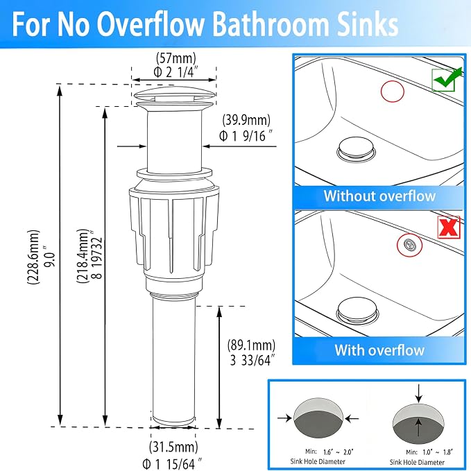 Bathroom Sink Drain Without Overflow- Matte Black Pop up Drain - Image 2