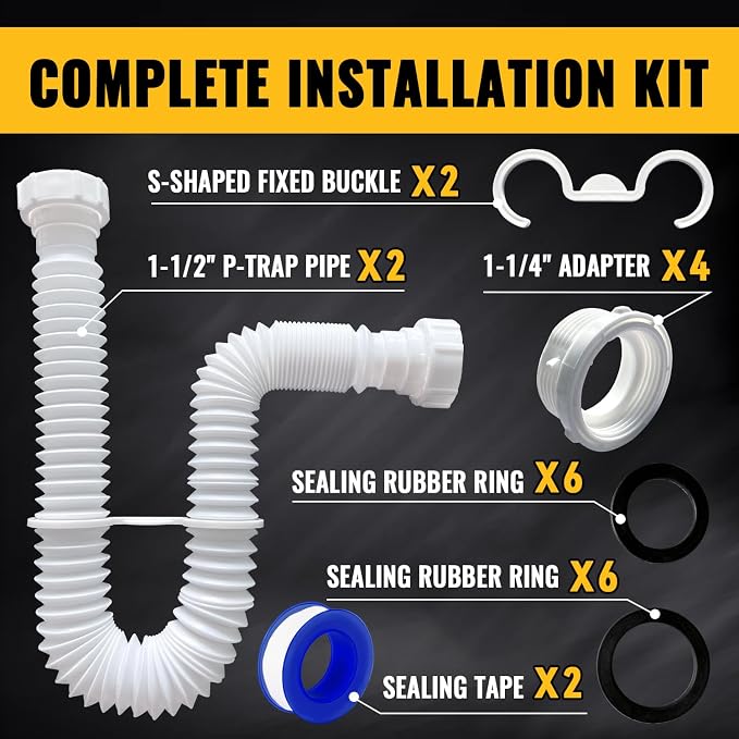 VIVIDA Flexible Kitchen Sink Pipe 1-1/2", Flexible P Trap - Image 8