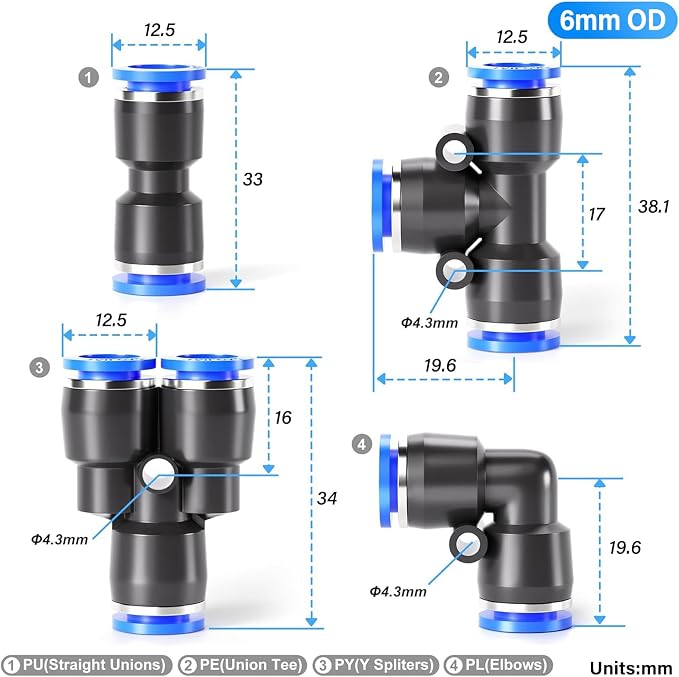 TAILONZ PNEUMATIC 6mm od Push to Connect Fittings Pneumatic Fittings Kit 10 - Image 2