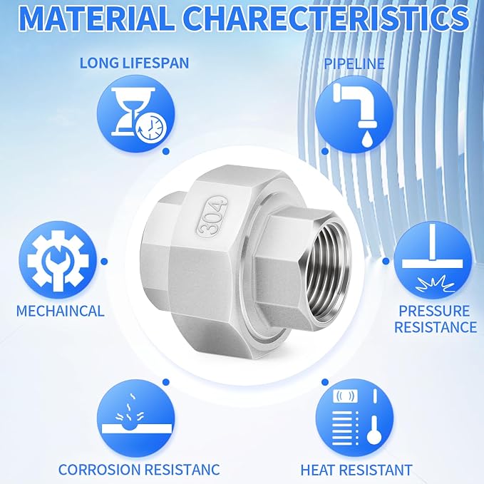 ChillWaves 304 Stainless Steel Cast Pipe Fitting, Union，3/4" NPT Female Thread - Image 6