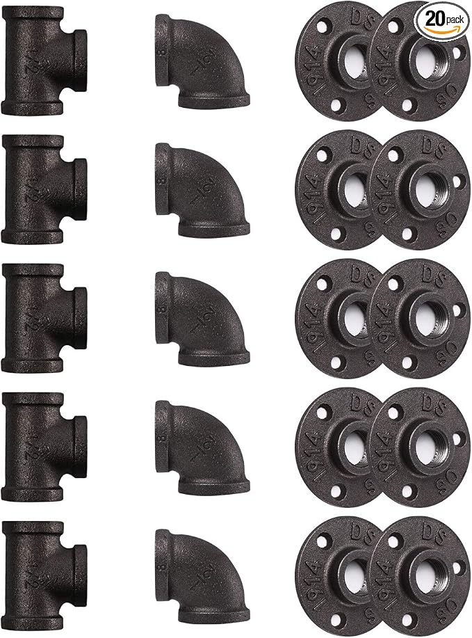 Pipe Fitting, 20 Pack 1" Gray Floor Flange/Elbow/Tee Combo by HomeTZH