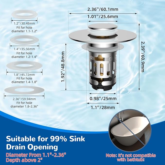 Hibbent 4 PCS Upgraded 3 in 1 Bathroom Sink Drain Strainer, Pop Up Stopper - Image 8
