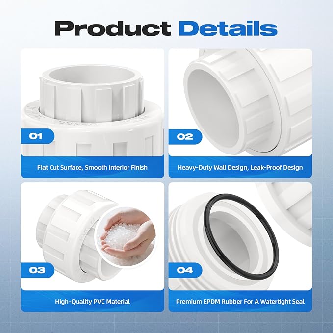 4 PCS 1-1/2" PVC Union Coupling Pipe Fitting, Slip Joint Adapter PVC Connectors - Image 7