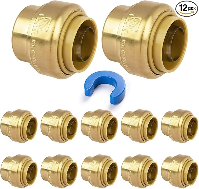 12 Pack 1/2" Push Fit End Cap, Push to Connect Brass Plumbing Fitting, Durable by KAINGA