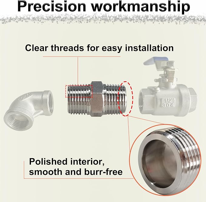 1" Male Hex Nipple Pipe Fittings, 304 Stainless Steel 1 inch NPT Threaded Pipe - Image 4
