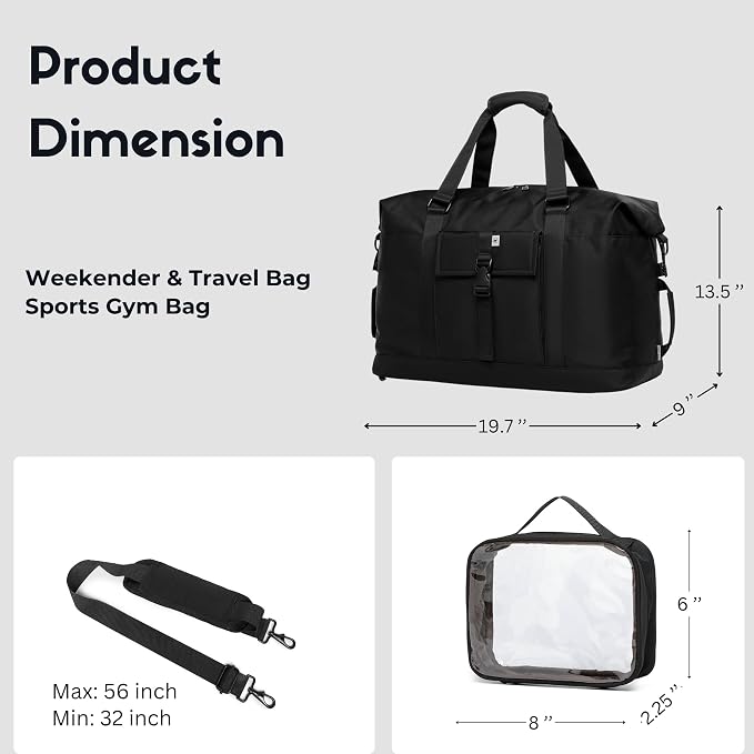 SUNNY BIRD Duffel with Utility Pouch, 40L Weekender Overnight Bag with Shoe - Image 7