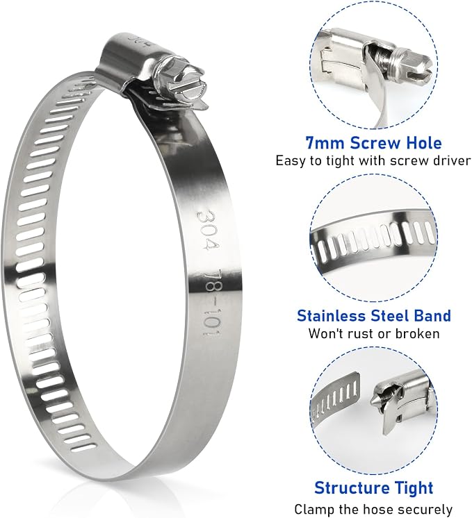4 Inch Hose Clamp, 10 Pack Stainless Steel Hose Clamps - Image 3
