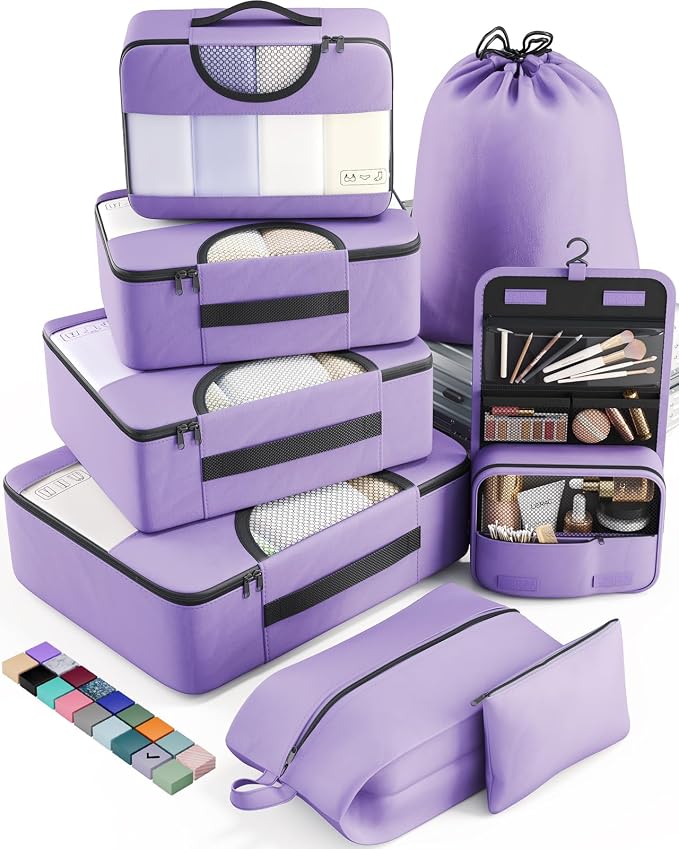 Veken 8 Set Packing Cubes for Travel Essentials, Suitcase Organizer Bags in 4 by Veken
