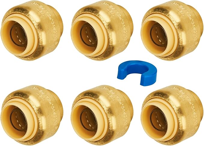 6-Pack Push Fit End Cap, 1/2-Inch Push-to-Connect Brass Fittings | Plumbing by SUNGATOR
