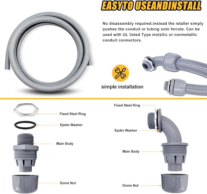 1 inch 6 Foot Liquid-Tight Conduit Kit, Flexible Non Metallic Electrical - Image 3