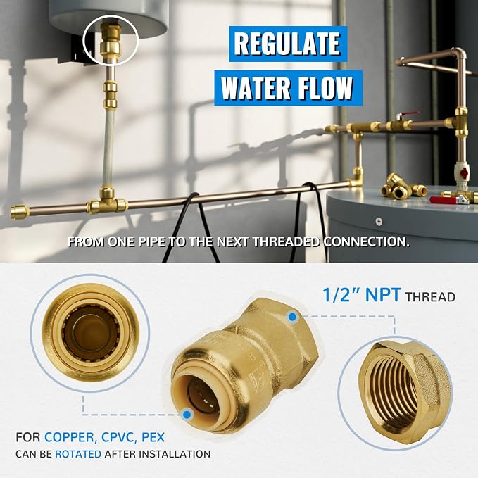 6-Pack Female Adapter, 1/2 Inch Push-to-Connect x 1/2 Inch FNPT | Brass - Image 4