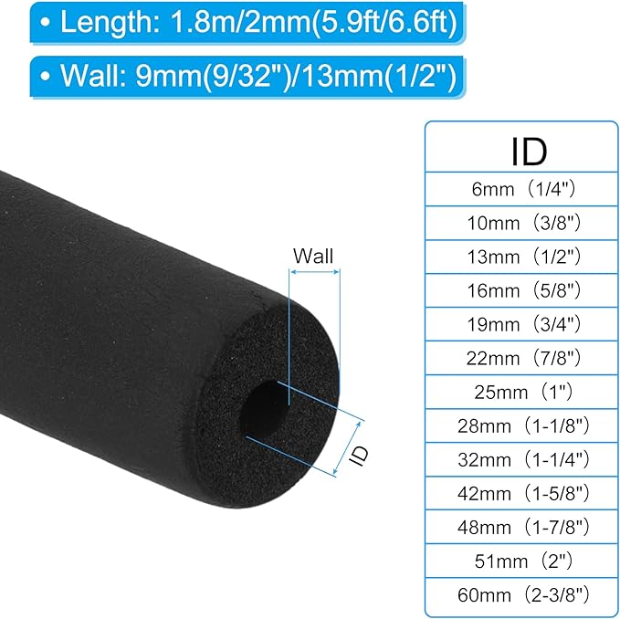 PATIKIL Pipe Insulation Foam Tube 7/8" ID x 6Ft x 0.35" Black | Pipe Cover Wrap - Image 2