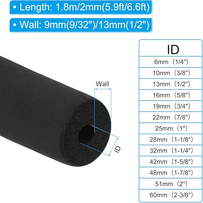 PATIKIL 1-1/4" ID x 6.6Ft x 0.51" Pipe Insulation Foam Tube, Pipe Cover Wrap - Image 2