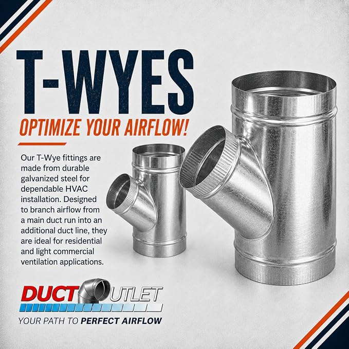 12" x 10" x 8" T-Wye HVAC Duct Fitting, 26 Gauge Galvanized Steel Round Duct - Image 5