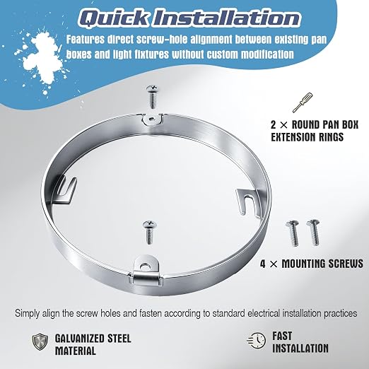 4 Inch Round Pan Box Extension Ring 57111 Fits Ceiling Box, 2 Pack, Metal | - Image 6
