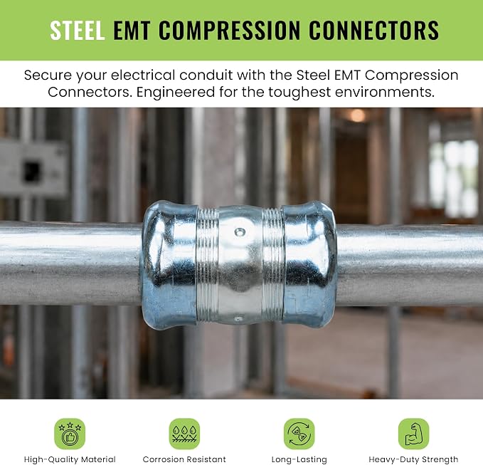 SELECT 25 Pack 1 Inch EMT Steel Compression Coupling – Zinc Plated Steel - Image 2
