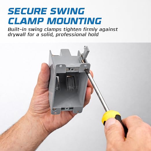 1-Gang Old Work Outlet Box, 20 Cu.in Single Gang PVC Electrical Box Swing Clamp - Image 6