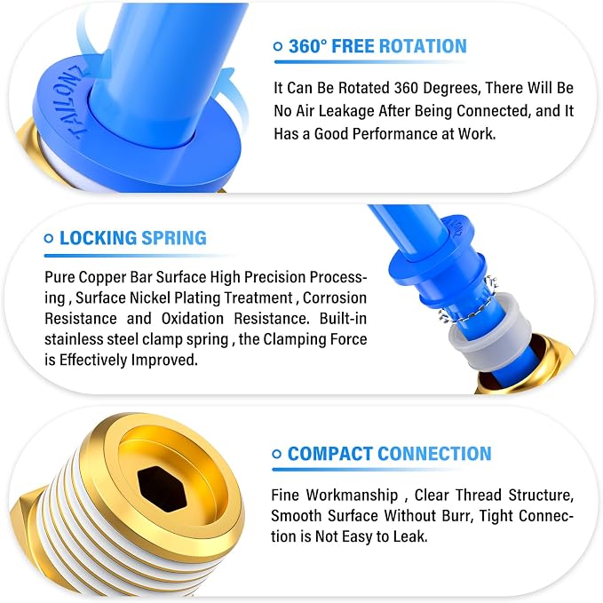 TAILONZ PNEUMATIC Blue Straight 8mm Tube OD x 3/8 Inch G Thread Push to Connect - Image 4