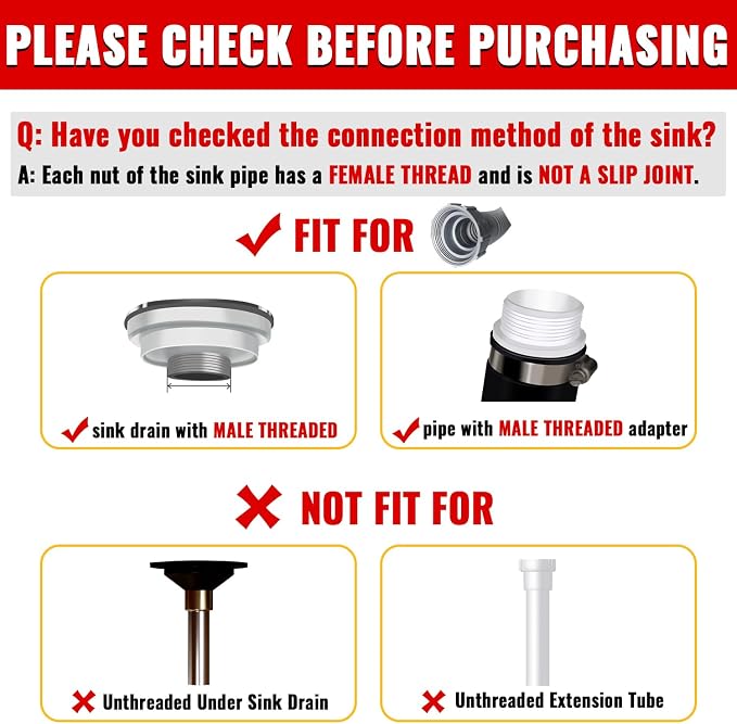 VIVIDA Sink Drain Pipe 1-1/2", Flexible Kitchen Sink P Trap - Image 2
